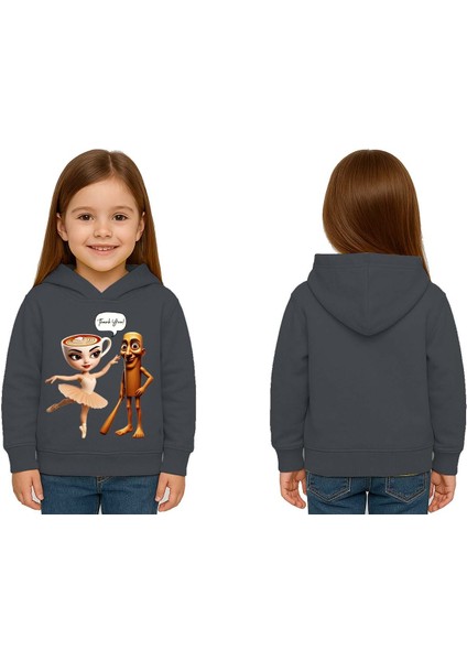 Unisex Brainrot Baskılı Çocuk Swaetshirt Kapüşonlu 3 Iplik Şardonlu