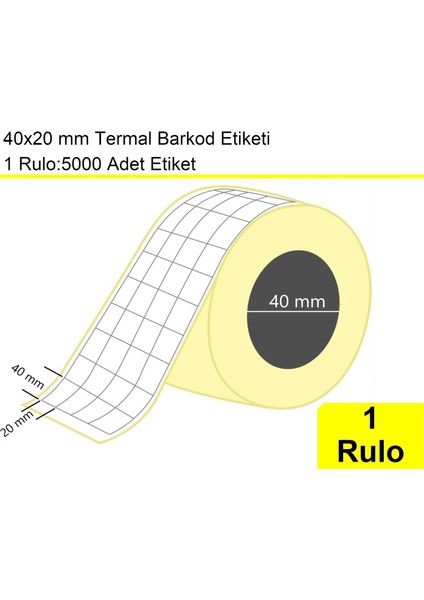 40X20 mm Termal 4'lü Ürün Barkod Etiketi 1 Rulo: 5000 Adet Etiket