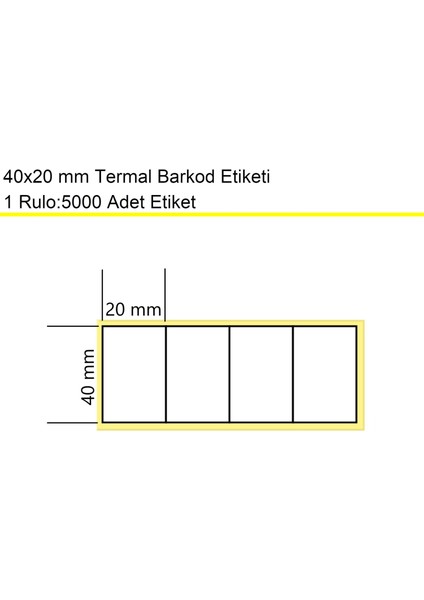 40X20 mm Termal 4'lü Ürün Barkod Etiketi 1 Rulo: 5000 Adet Etiket fiyatları