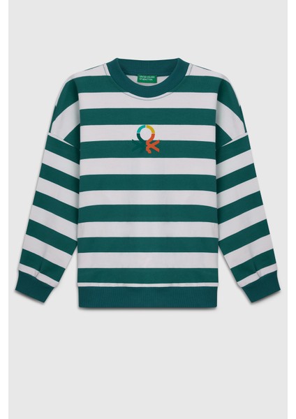 Pamuklu Regular Fit Bisiklet Yaka Çizgili Sweat Erkek Çocuk Sweat BNTB23297