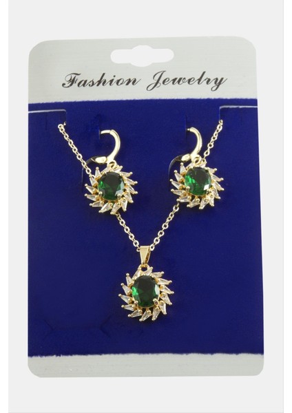 Rüzgar Gülü Zirkon Taşlı Set Kolye