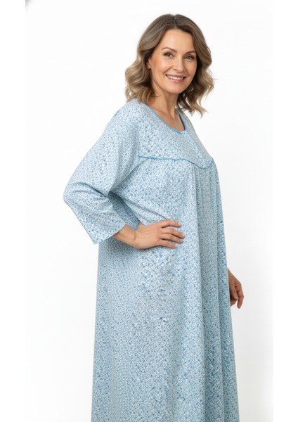 Kadın Boydan Anne Gecelik Elbise %100 Pamuk Çiçekli Desenli Rahat ve Tam Kalıp