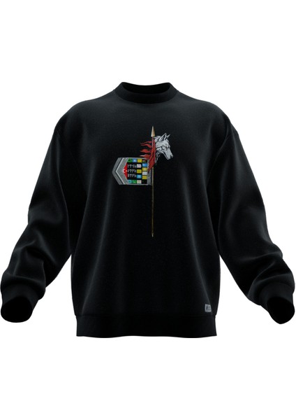 Kurt Başlı Tuğ Tasarımlı Rahat Kalıp Unisex Sweatshirt