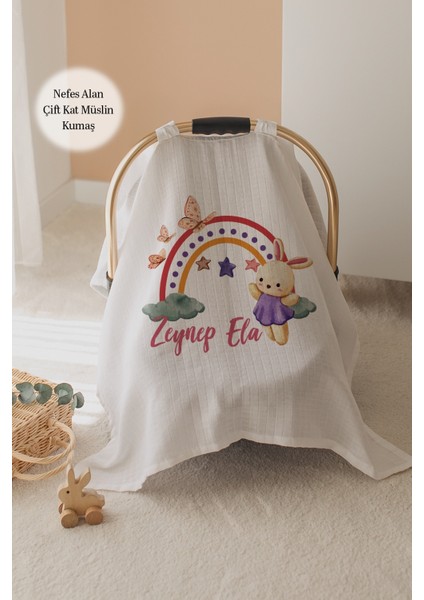 %100 Pamuk Isme Özel Çift Katlı Müslin Puset Örtüsü - Tavşan