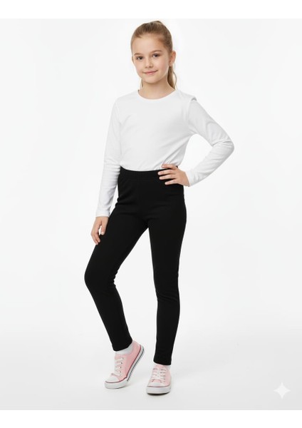 Kız Çocuk Pamuklu Likralı Şardonlu Mevsimlik Tayt