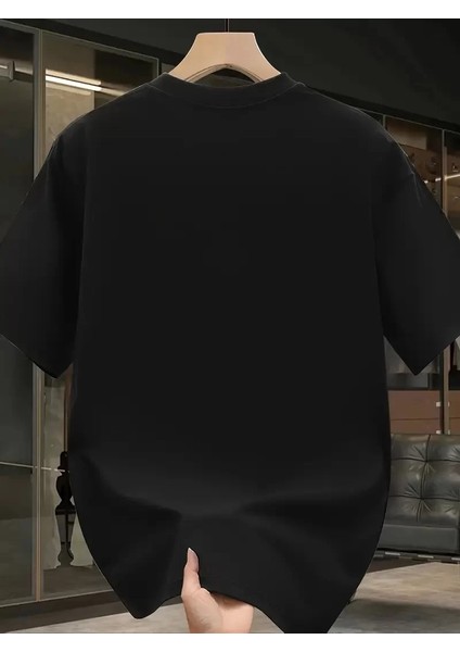 Pembe Panter Baskılı Erkek Oversize Günlük Kısa Kollu Tişört Ilkbahar ve Yaz Için Mükemmeldir - Siyah fiyatları