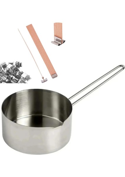 Mum Eritme Kabı 1000 ml Ahşap Mum Fitili Sehpası 5 Adet ve Ahşap Fitil Tutacağı 5 Adet