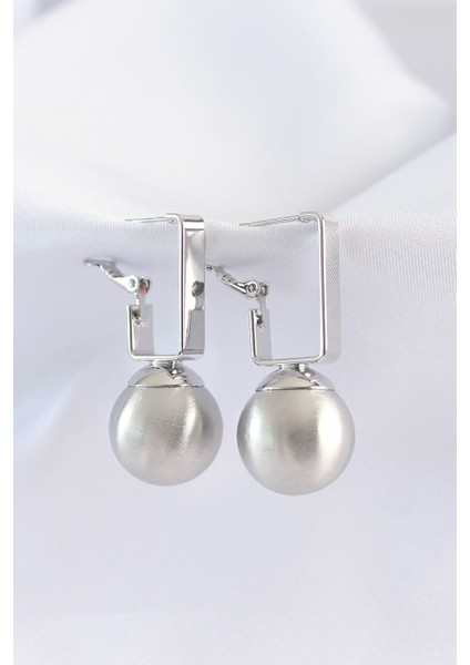 Pirinç Gümüş Renk Dikdörtgen Detay Oval Küpe