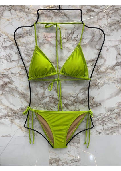 Kadın Likralı Yandan Boyundan Bağlamalı Şık Ipli Üçgen Bikini Takım fiyatları