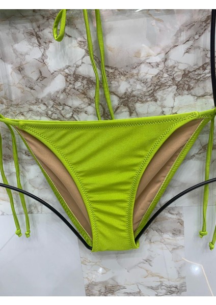 Kadın Likralı Yandan Boyundan Bağlamalı Şık Ipli Üçgen Bikini Takım modelleri