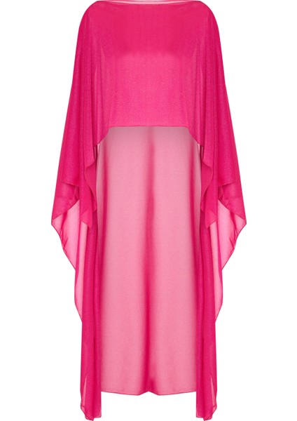 Simli Krep Fuşya Kaftan