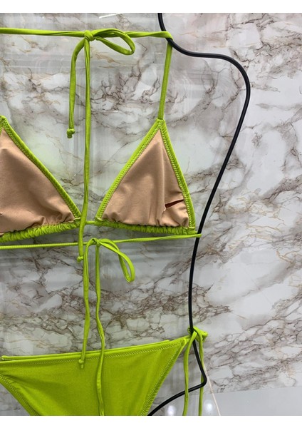 Kadın Likralı Yandan Boyundan Bağlamalı Şık Ipli Üçgen Bikini Takım fırsatları
