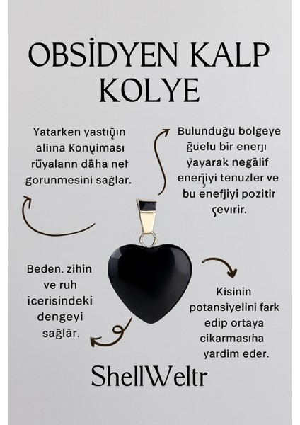 Dora siyah obdisyen taşı kalp detaylı kadın kolye gümüş kadın kolye modelleri