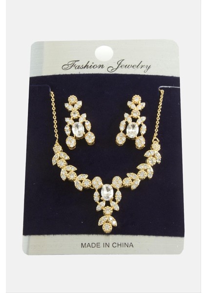 Yaprak Zirkon Taşlı Set Kolye