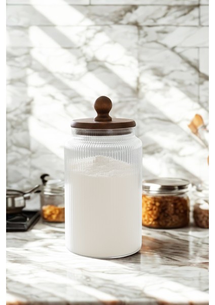 Valden Cam Akasya Vakum Kapaklı Saklama Kabı – Çay Kahve Bakliyat Kavanozu 1700 ml