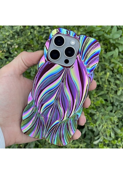 iPhone 14 Pro Max Kılıf Yaprak Desenli Parlak Darbe Önleyici Silikon Kapak