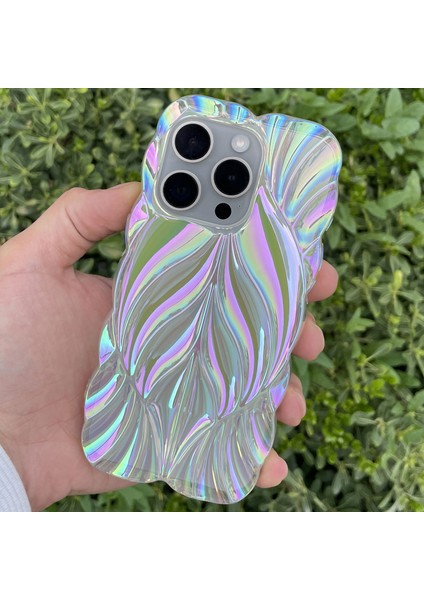 iPhone 14 Pro Max Kılıf Yaprak Desenli Parlak Darbe Önleyici Silikon Kapak