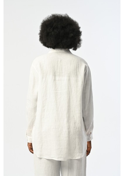 Kadın Nakış Işlemeli Beyaz %100 Keten Gömlek indirimleri
