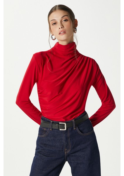 Kadın Moon Büzgülü Kırmızı Sandy Bluz indirimleri