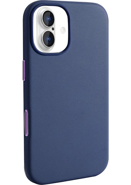 iPhone 17 Kılıf M-Safe Şarj Özellikli Pu Deri Görünümlü Nua Kupra Kapak - Lacivert