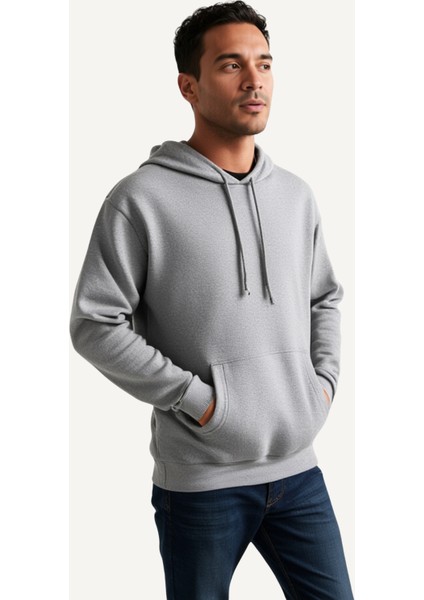 Erkek Kapüşonlu Kanguru Cep 3 Iplik Puf Yumuşacık (Içi Polarlı)