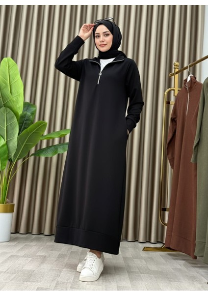 Fermuar Detaylı Cepli Spor Uzun Örme Tesettür Elbise fırsatları