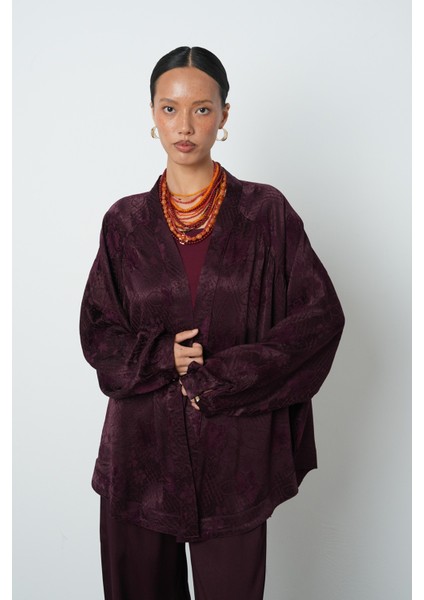 Kadın Bordo Çiçek Desenli Oversize Tesettür Kimono modelleri
