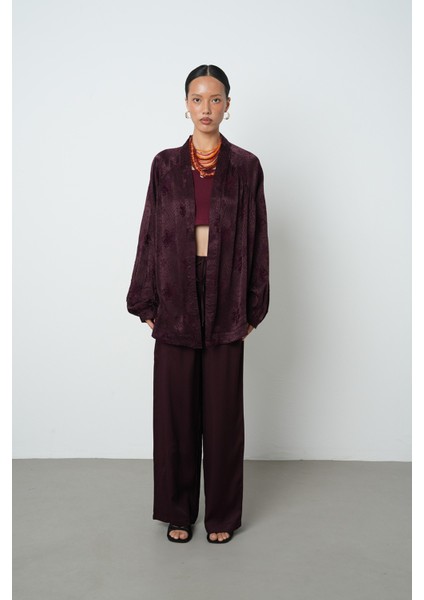 Kadın Bordo Çiçek Desenli Oversize Tesettür Kimono fırsatları