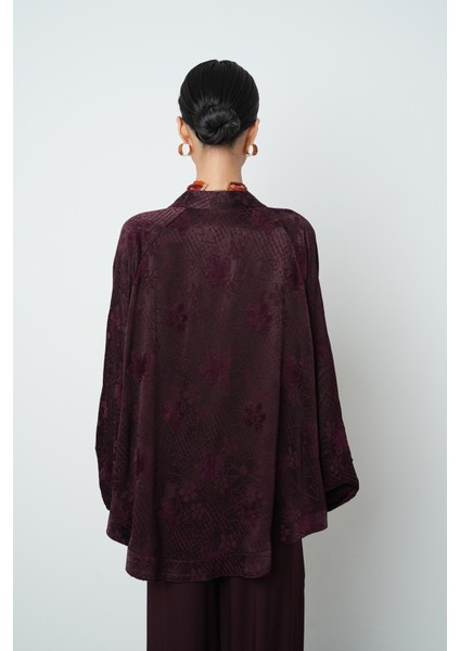 Kadın Bordo Çiçek Desenli Oversize Tesettür Kimono indirimleri