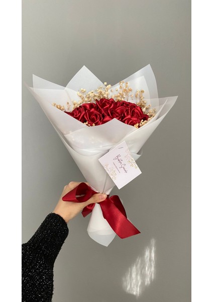 10'lu Kırmızı Cipsolu Solmayan Saten Gül Buketi, Öğretmene Hediye modelleri