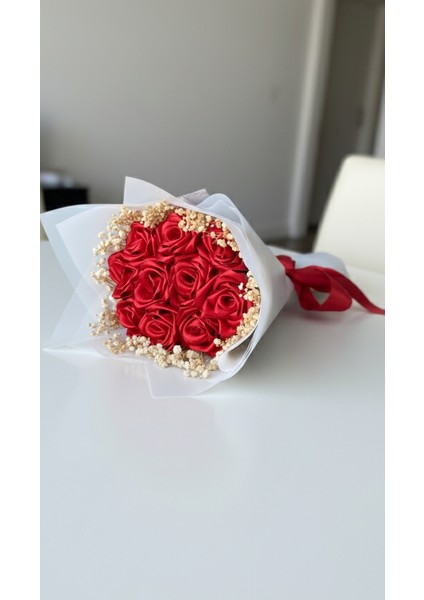 10'lu Kırmızı Cipsolu Solmayan Saten Gül Buketi, Öğretmene Hediye fırsatları