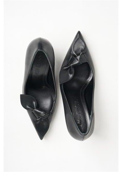 255010 Fiyonk Detaylı Topuklu Ayakkabı Siyah Deri modelleri