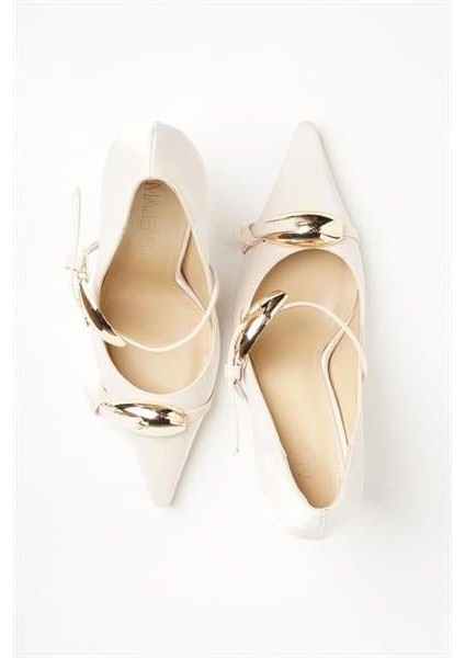 255015 Metal Tokalı Stiletto Bej Saten modelleri