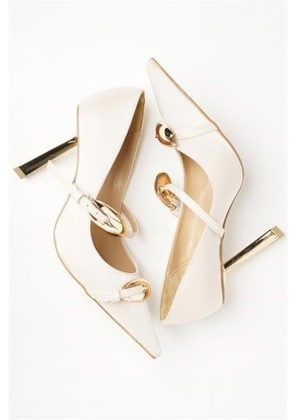 255015 Metal Tokalı Stiletto Bej Saten fırsatları
