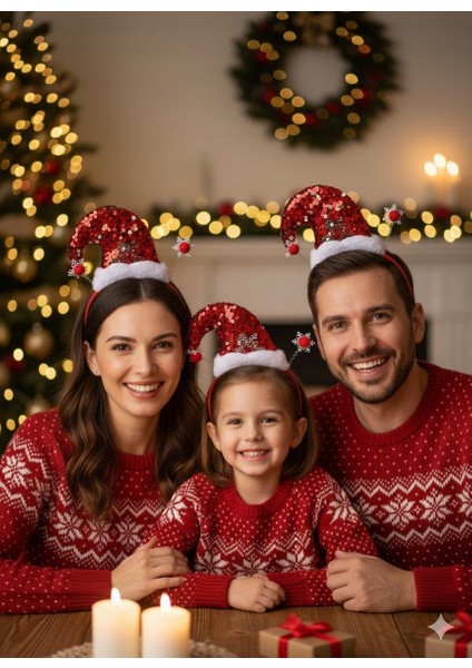 Yılbaşı Temalı Pullu Payetli Parlak Noel Baba Şapkası Figürlü Karışık Desenli Taç fırsatları