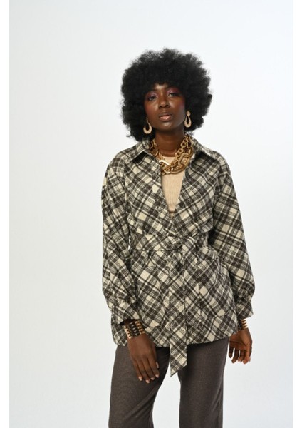 Kadın Desenli Çift Cepli Kuşaklı Gömlek fiyatları