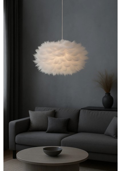 Flora Model Tüylü Kumaş Modern Estetik Tekli Sarkıt Avize