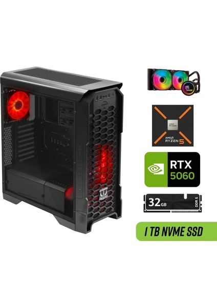 Rtx 5060 Gaming Pc | Ryzen 5 7500F | 32GB Ram | 1tb SSD | Sıvı Soğutucu |striker Kasa | Hazır Oyun Bilgisayarı