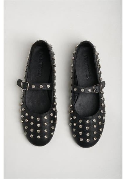 151228 Taş Detaylı Babet Hakiki Deri Siyah modelleri