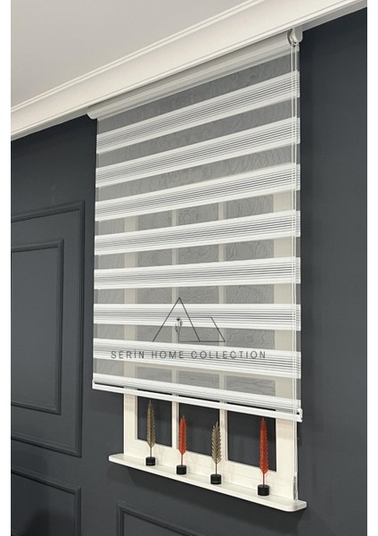 Gri Geçişli Dar Plise Zebra Stor Perde (Dayanıklı Alüminyum Kasa) modelleri