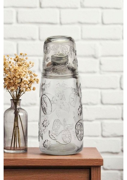 Lemora Cam Başucu Sürahisi 1200 ml Desenli Kapaklı Su Şişesi fiyatları