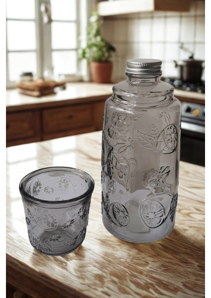 Lemora Cam Başucu Sürahisi 1200 ml Desenli Kapaklı Su Şişesi modelleri