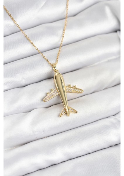 316L Çelik Zincir Gold Renk Uçak Model Kadın Kolye