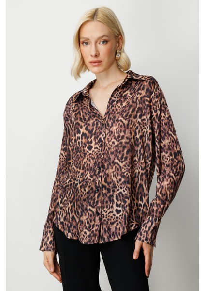 Kadın Çizgili Saten Gömlek 64300 Leopar fiyatları