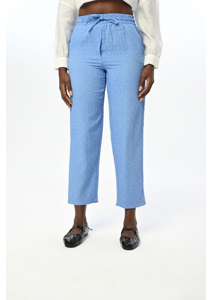 Kadın Rahat Kalıp Beli Lastikli Desenli Düz Renk Pantolon