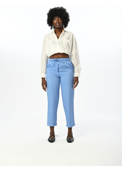 Kadın Rahat Kalıp Beli Lastikli Desenli Düz Renk Pantolon modelleri