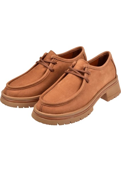 Hakiki Deri Bağcıklı Kadın Ayakkabı BEE-5547 Taba Nubuk fırsatları