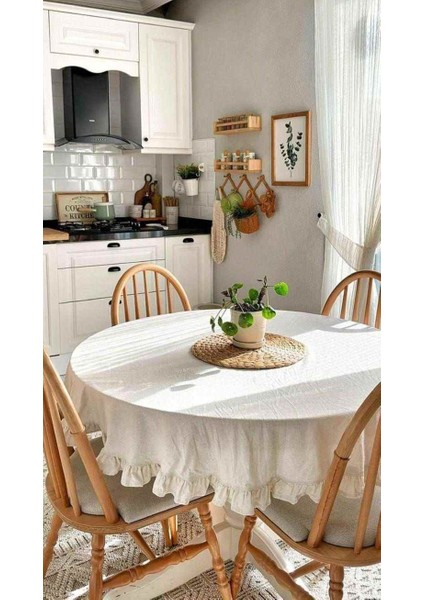 Fırfırlı Keten Oval Masa Örtüsü