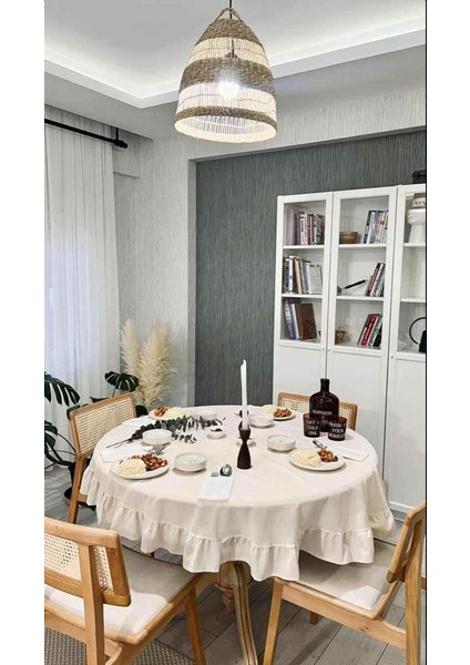 Fırfırlı Keten Oval Masa Örtüsü fiyatları