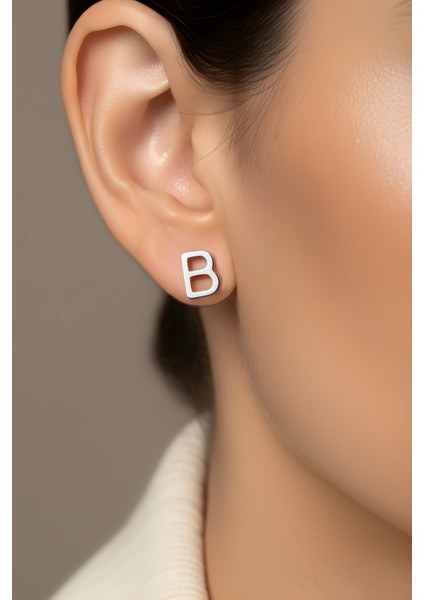 B Harfi 18 Ayar Beyaz Altın Kaplama Gümüş Tek Küpe fiyatları